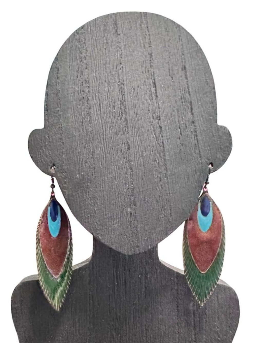 Bohemian Style Long Leaf Drop Earrings With Intricate Design & Colorful Enamel A